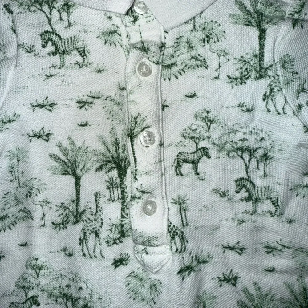 Janie and Jack Baby Tropical Toile Polo Romper Green and White Size 0-3months